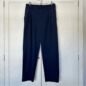 Zara High Rise Pleated Navy Trouser Pants Size EUR38 US6 Elastic Waistband